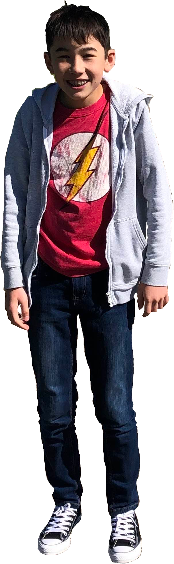 Short boy with The Flash t-shirt