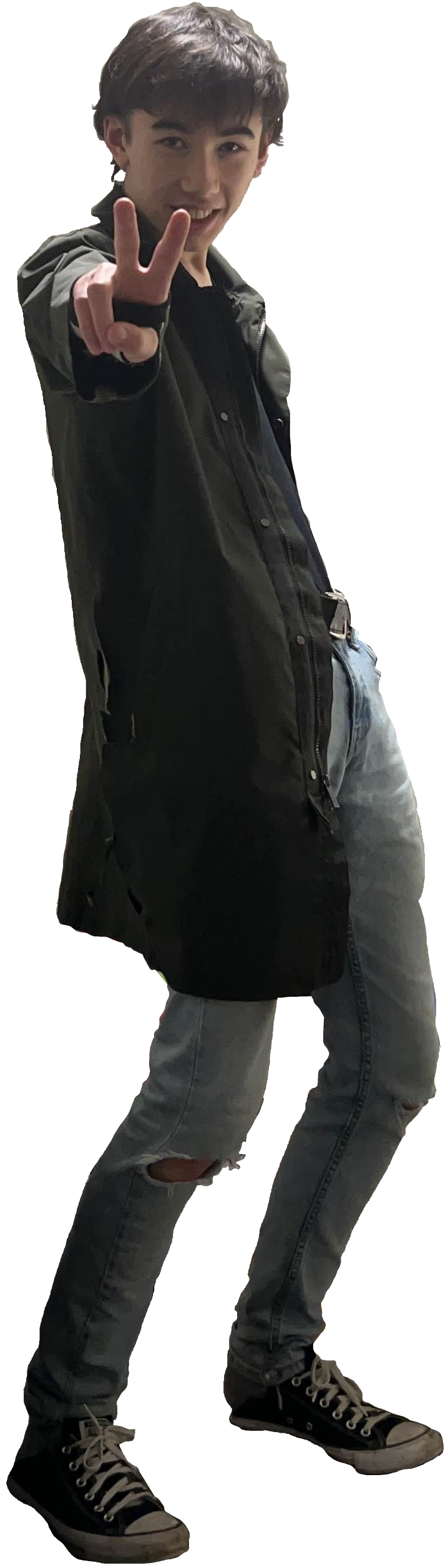 Cool guy with green jacket doing peace sign